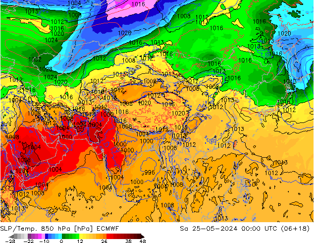 SLP/Temp. 850 hPa ECMWF so. 25.05.2024 00 UTC