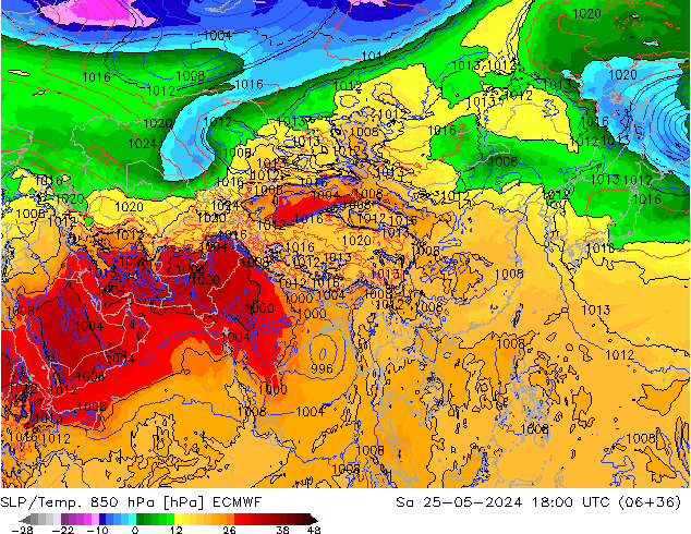 SLP/Temp. 850 hPa ECMWF so. 25.05.2024 18 UTC