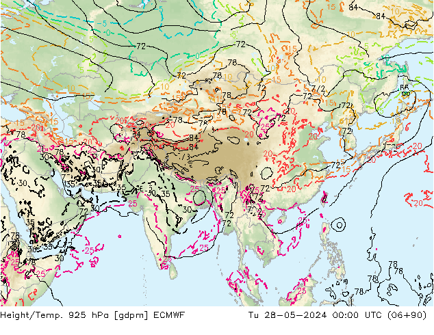 Hoogte/Temp. 925 hPa ECMWF di 28.05.2024 00 UTC