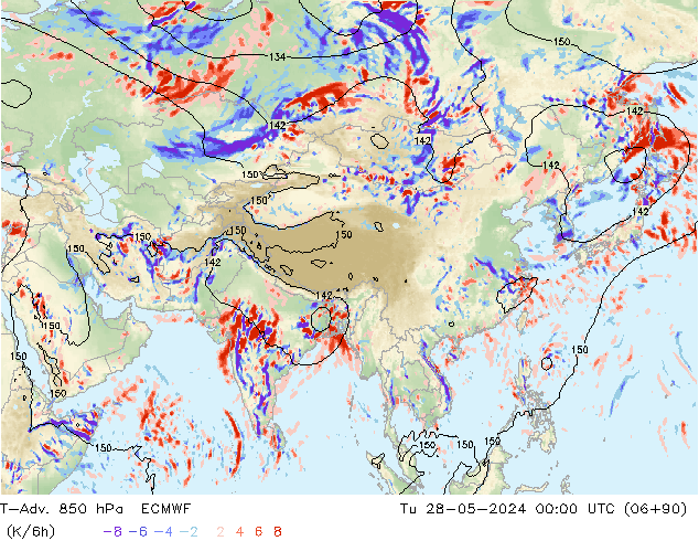 T-Adv. 850 hPa ECMWF mar 28.05.2024 00 UTC