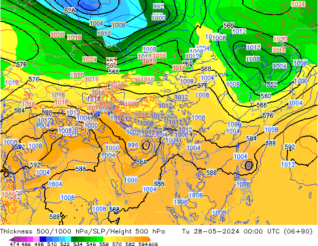 Thck 500-1000hPa ECMWF Tu 28.05.2024 00 UTC