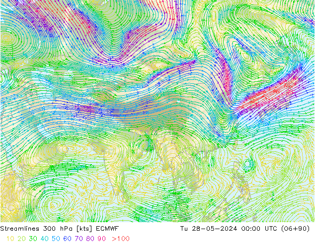 ветер 300 гПа ECMWF вт 28.05.2024 00 UTC