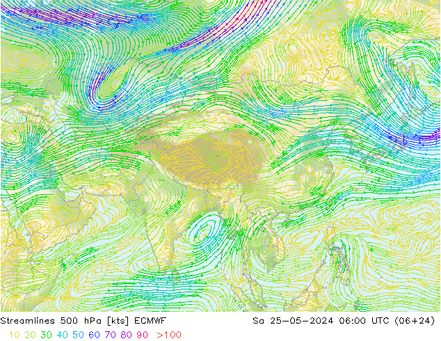 Stroomlijn 500 hPa ECMWF za 25.05.2024 06 UTC