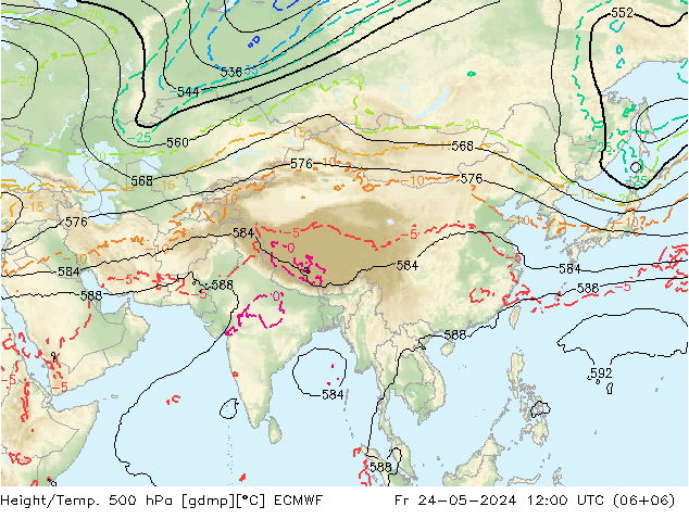 Height/Temp. 500 hPa ECMWF Fr 24.05.2024 12 UTC