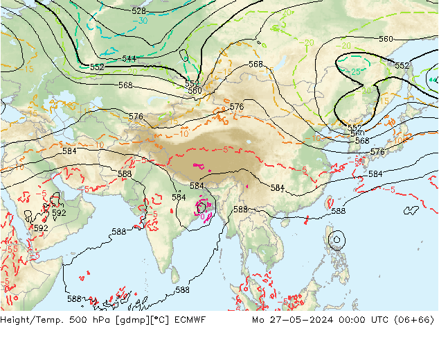 Z500/Rain (+SLP)/Z850 ECMWF pon. 27.05.2024 00 UTC