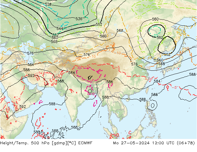 Z500/Rain (+SLP)/Z850 ECMWF пн 27.05.2024 12 UTC