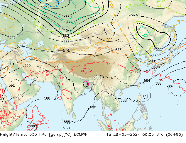 Z500/Rain (+SLP)/Z850 ECMWF Tu 28.05.2024 00 UTC