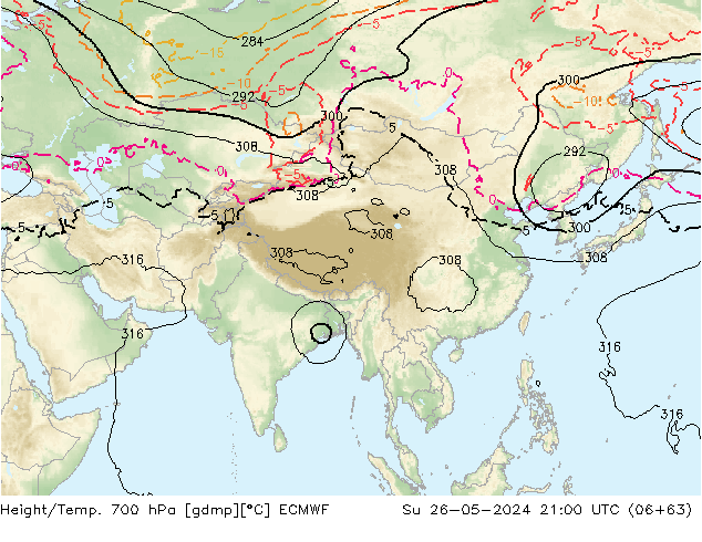 Géop./Temp. 700 hPa ECMWF dim 26.05.2024 21 UTC