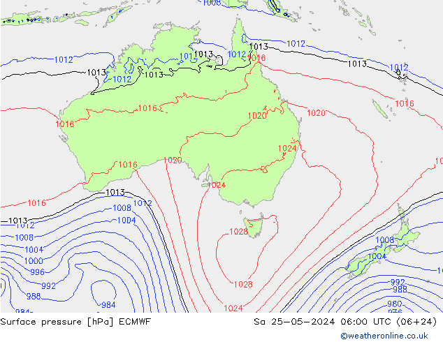 Surface pressure ECMWF Sa 25.05.2024 06 UTC