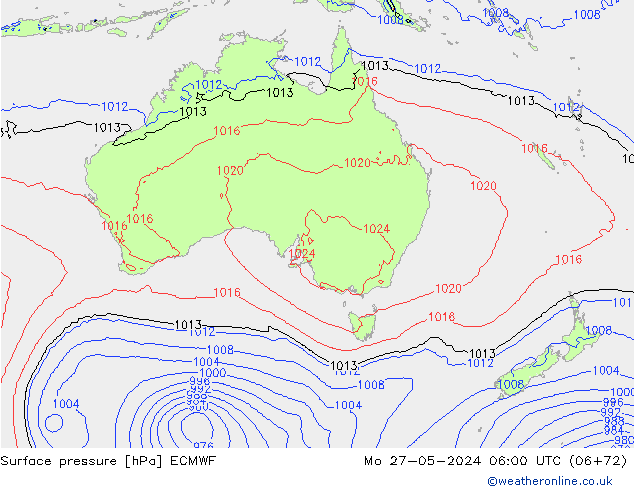 Atmosférický tlak ECMWF Po 27.05.2024 06 UTC