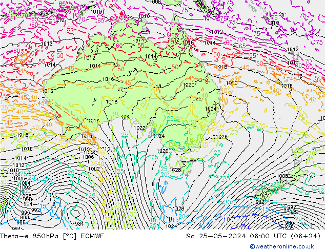 Theta-e 850hPa ECMWF  25.05.2024 06 UTC