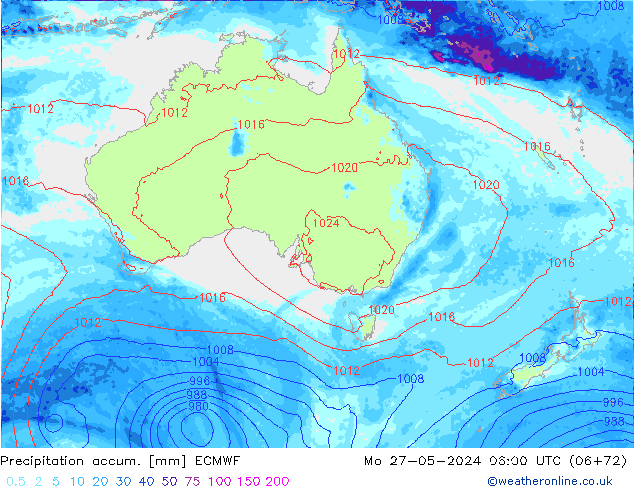 Precipitación acum. ECMWF lun 27.05.2024 06 UTC