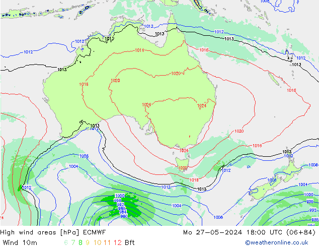 High wind areas ECMWF Mo 27.05.2024 18 UTC