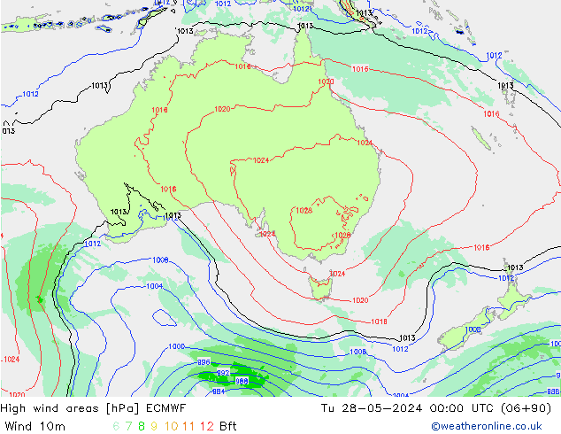 yüksek rüzgarlı alanlar ECMWF Sa 28.05.2024 00 UTC