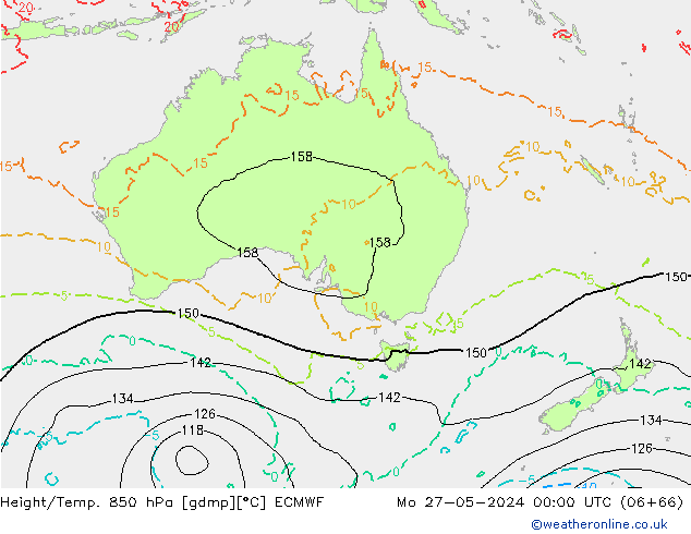 Z500/Yağmur (+YB)/Z850 ECMWF Pzt 27.05.2024 00 UTC