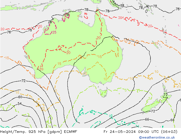 Yükseklik/Sıc. 925 hPa ECMWF Cu 24.05.2024 09 UTC