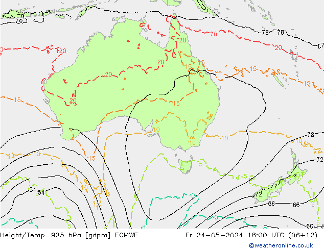 Height/Temp. 925 hPa ECMWF Fr 24.05.2024 18 UTC