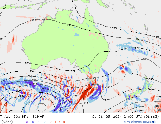 T-Adv. 500 hPa ECMWF Su 26.05.2024 21 UTC