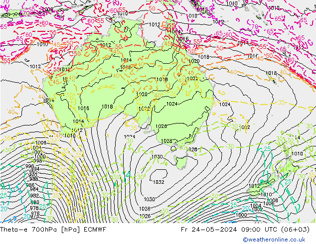 Theta-e 700hPa ECMWF Fr 24.05.2024 09 UTC