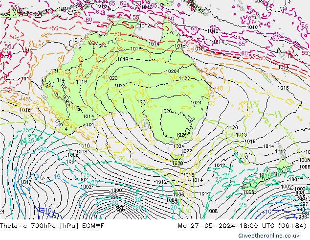 Theta-e 700гПа ECMWF пн 27.05.2024 18 UTC