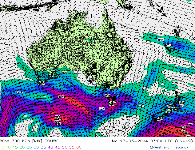 Wind 700 hPa ECMWF Mo 27.05.2024 03 UTC