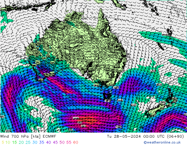 Wind 700 hPa ECMWF di 28.05.2024 00 UTC