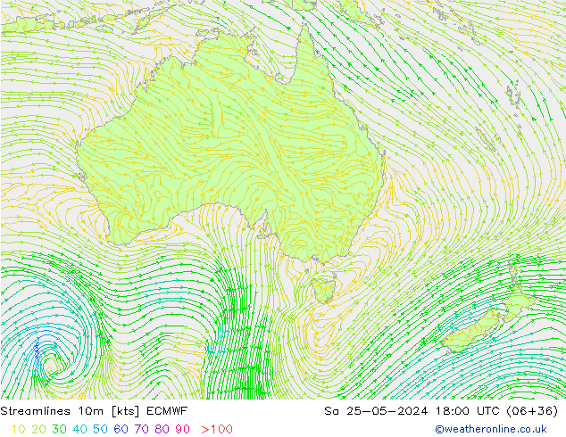 Streamlines 10m ECMWF Sa 25.05.2024 18 UTC