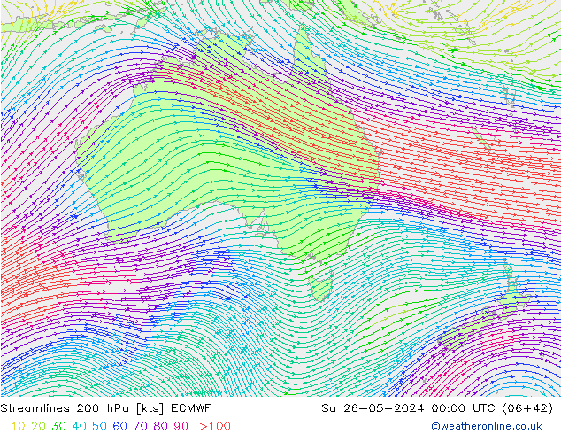 Linea di flusso 200 hPa ECMWF dom 26.05.2024 00 UTC