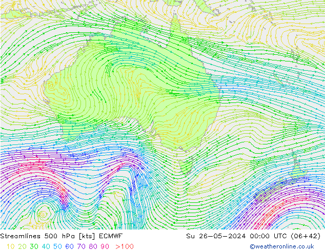 Streamlines 500 hPa ECMWF Su 26.05.2024 00 UTC