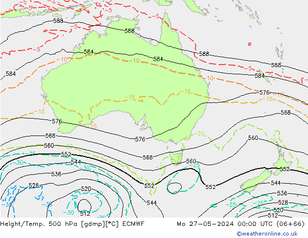 Z500/Yağmur (+YB)/Z850 ECMWF Pzt 27.05.2024 00 UTC