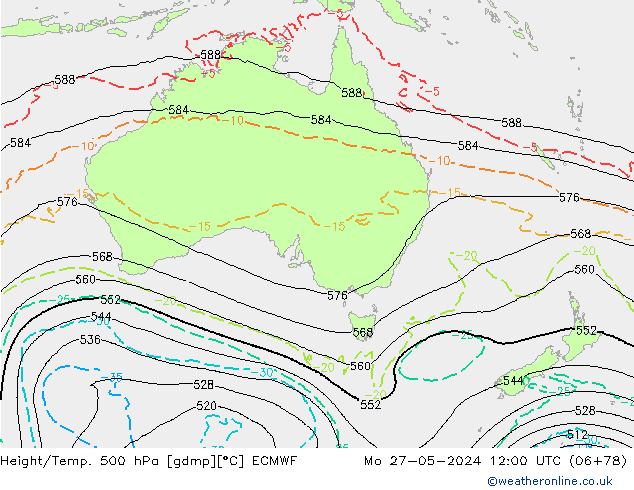 Z500/Rain (+SLP)/Z850 ECMWF Mo 27.05.2024 12 UTC