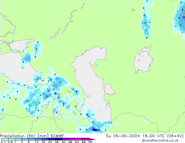 Précipitation (6h) ECMWF dim 26.05.2024 00 UTC