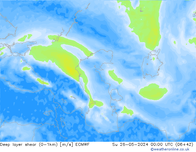 Deep layer shear (0-1km) ECMWF  26.05.2024 00 UTC