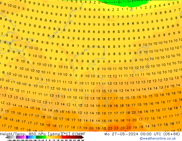 Géop./Temp. 850 hPa ECMWF lun 27.05.2024 00 UTC