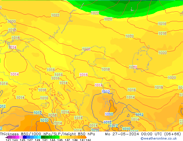 Thck 850-1000 hPa ECMWF lun 27.05.2024 00 UTC