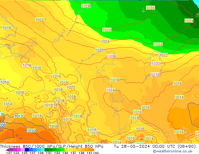 Thck 850-1000 hPa ECMWF Tu 28.05.2024 00 UTC