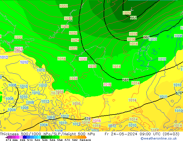 Thck 500-1000hPa ECMWF Fr 24.05.2024 09 UTC