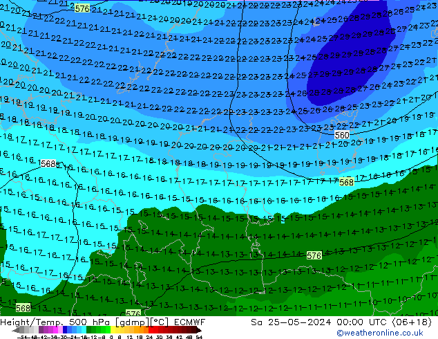 Z500/Rain (+SLP)/Z850 ECMWF sam 25.05.2024 00 UTC