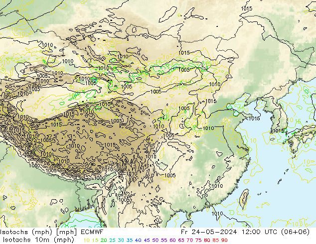 Isotachs (mph) ECMWF ven 24.05.2024 12 UTC