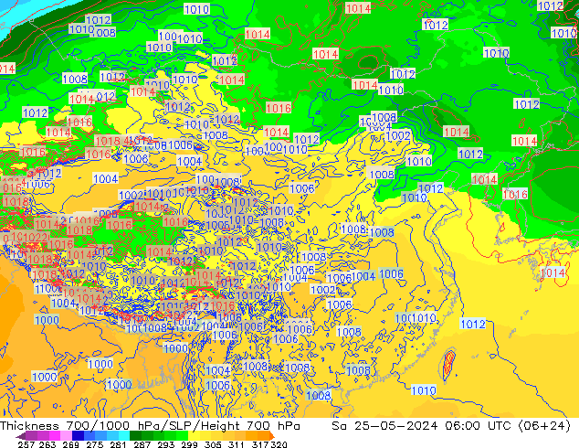 Thck 700-1000 hPa ECMWF 星期六 25.05.2024 06 UTC