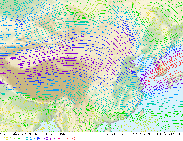 风 200 hPa ECMWF 星期二 28.05.2024 00 UTC