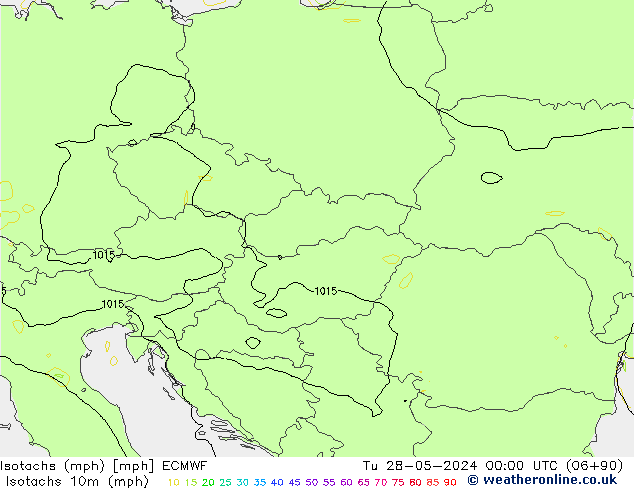 Isotachs (mph) ECMWF mar 28.05.2024 00 UTC