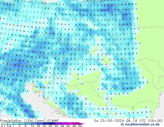 Precipitation (12h) ECMWF Sa 25.05.2024 18 UTC