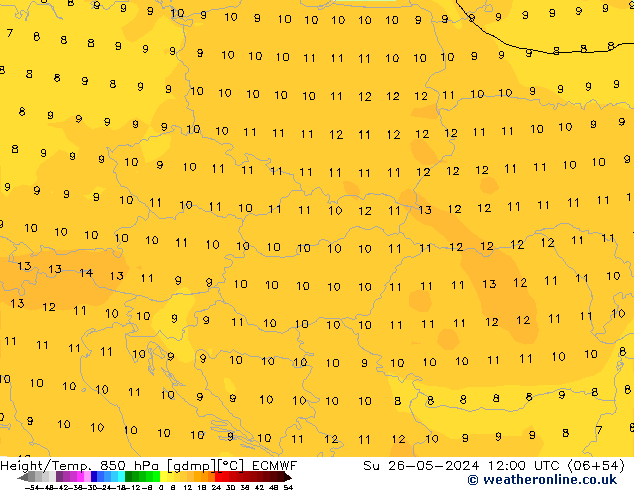 Z500/Rain (+SLP)/Z850 ECMWF dom 26.05.2024 12 UTC