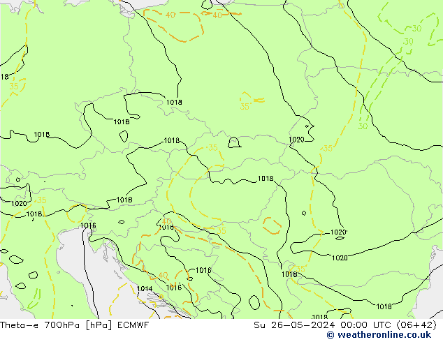 Theta-e 700hPa ECMWF Su 26.05.2024 00 UTC