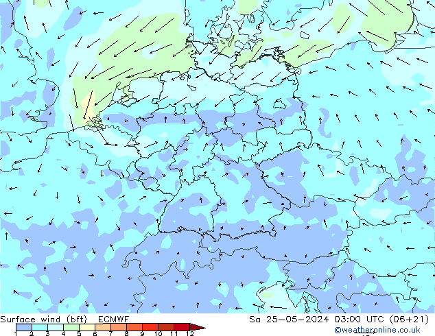 Surface wind (bft) ECMWF So 25.05.2024 03 UTC