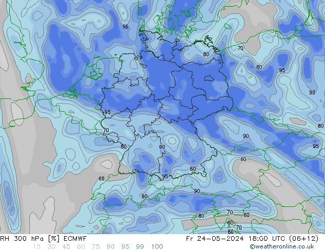 RH 300 hPa ECMWF Fr 24.05.2024 18 UTC