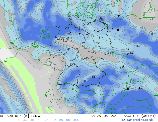 RH 300 hPa ECMWF Sa 25.05.2024 06 UTC