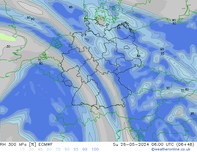 RH 300 hPa ECMWF Su 26.05.2024 06 UTC