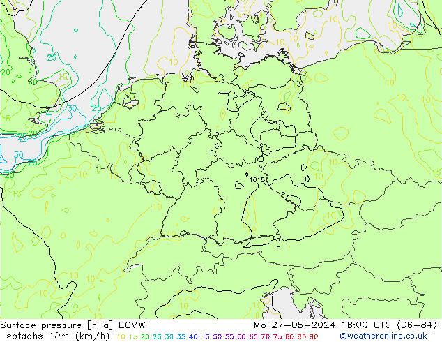 Isotachs (kph) ECMWF lun 27.05.2024 18 UTC